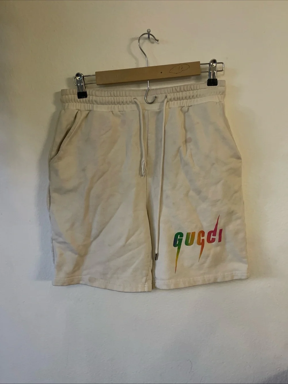 Gucci Cream Multicolor Logo Athletic Shorts